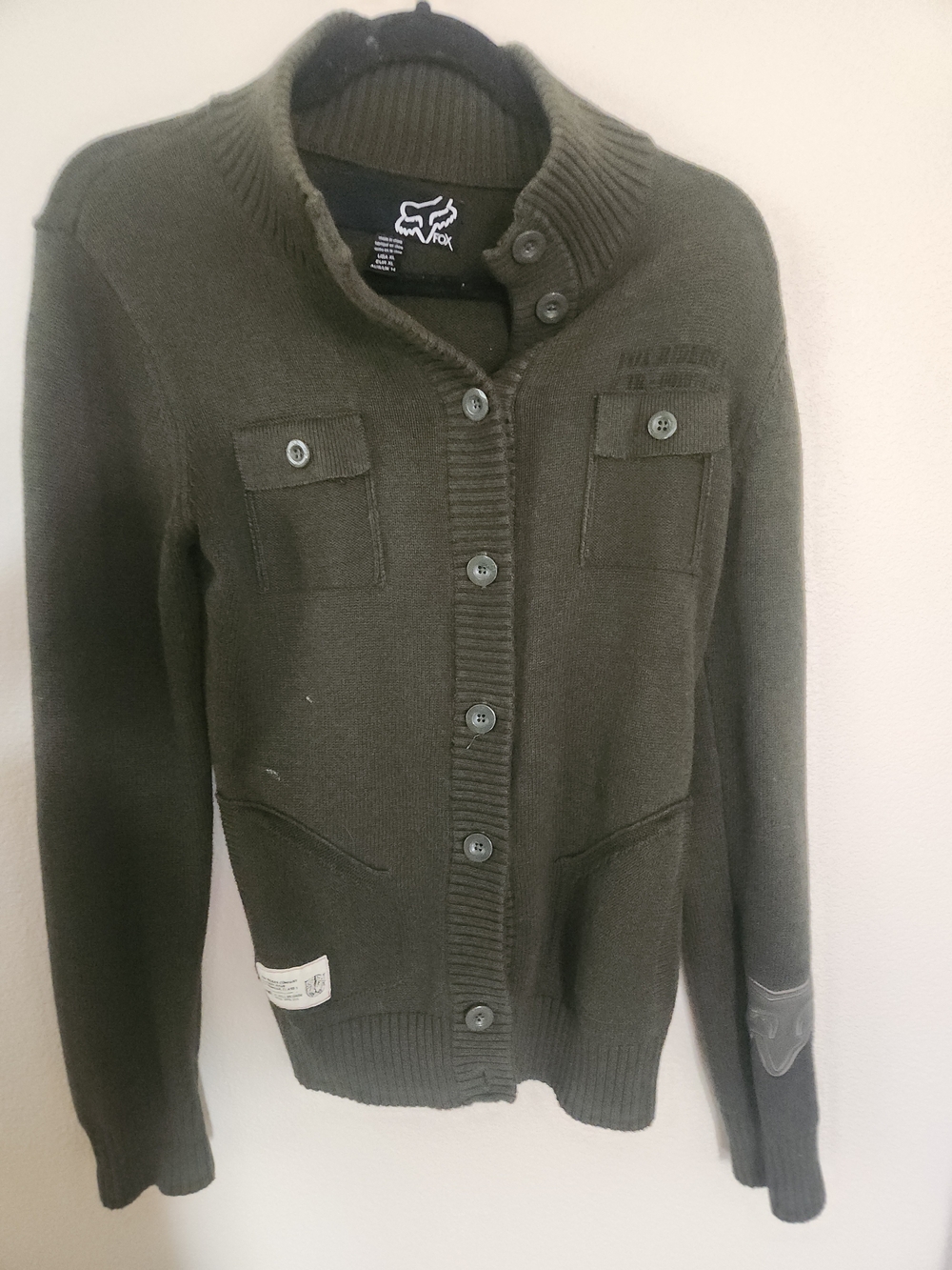 Fox Olive Green Ribbed Button-Up Cardigan
